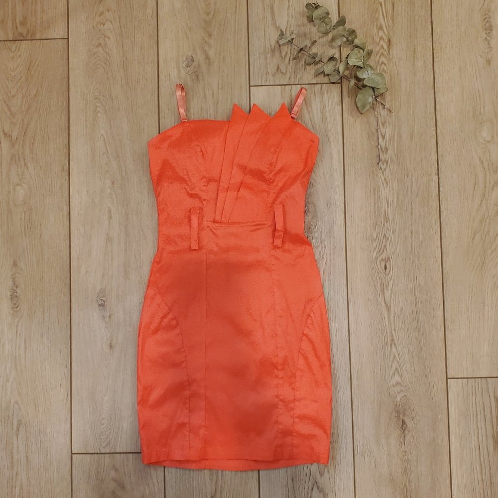 ENTRY orange coral dress bodycon , removable straps